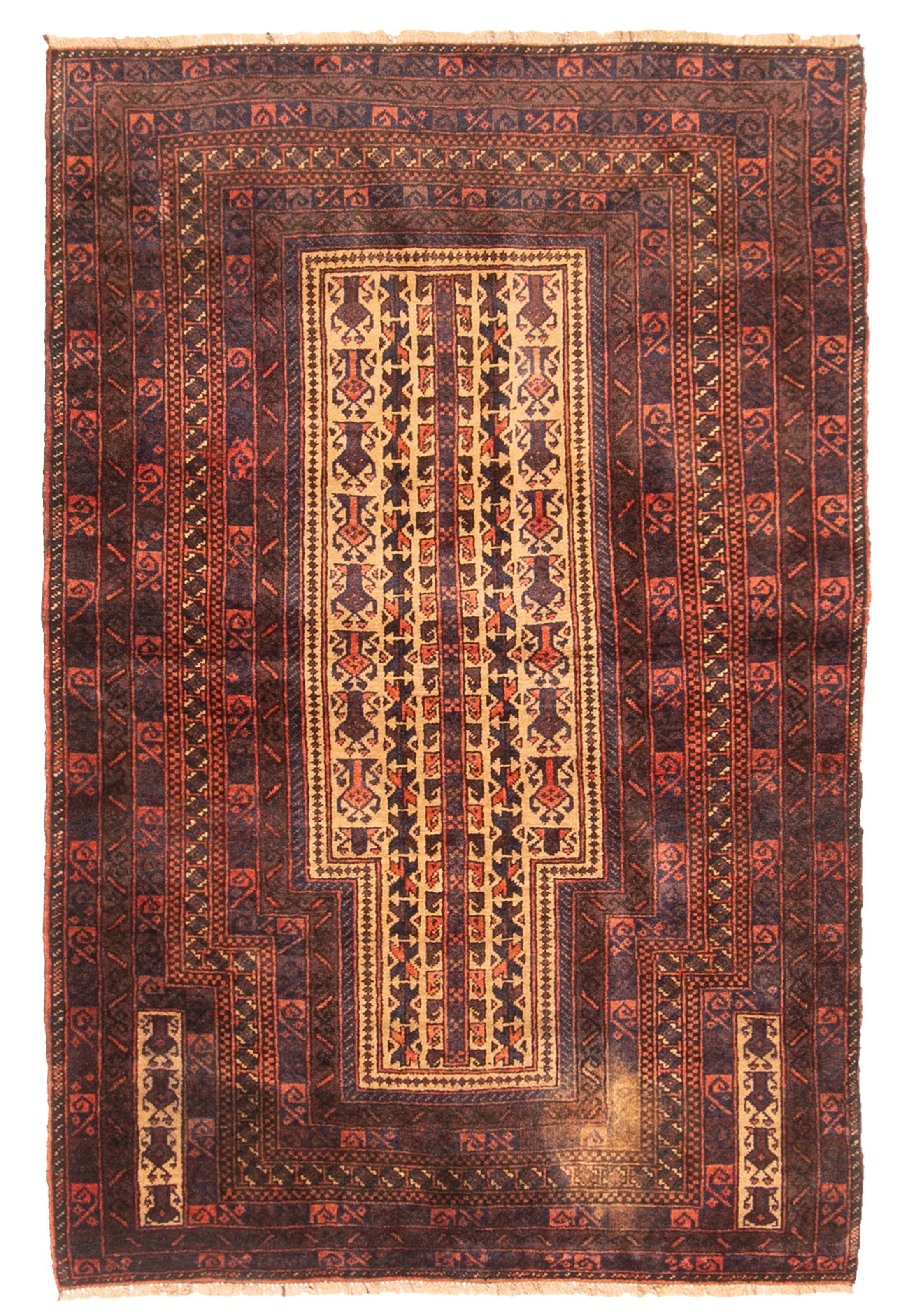 Vintage 3’1″ x 4’8″ Traditional Hand Knotted Vegetable Dye Wool Area Rug