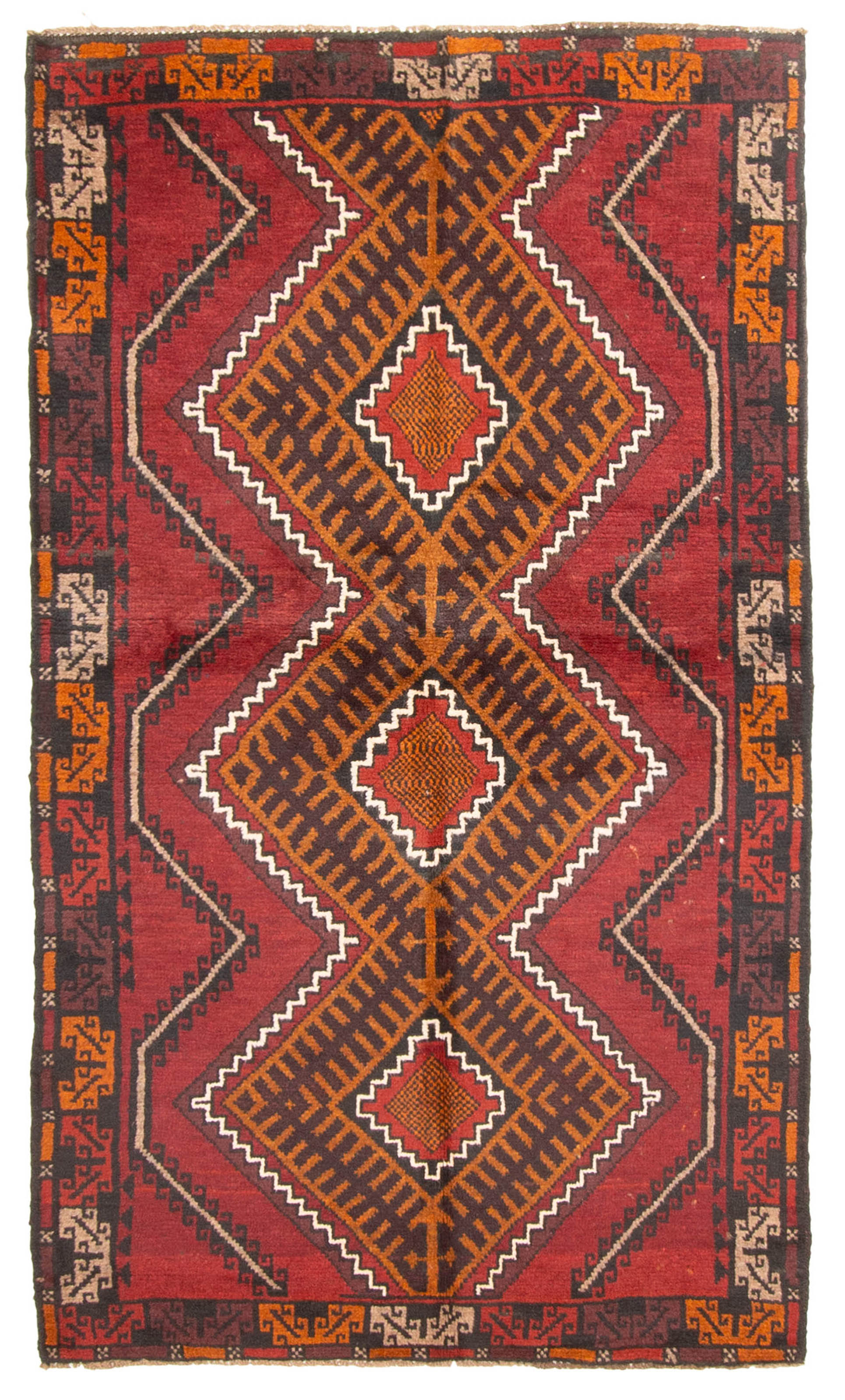 Vintage Geometric Area Rug 3’4″ x 5’10” Traditional Hand-Knotted Wool Carpet
