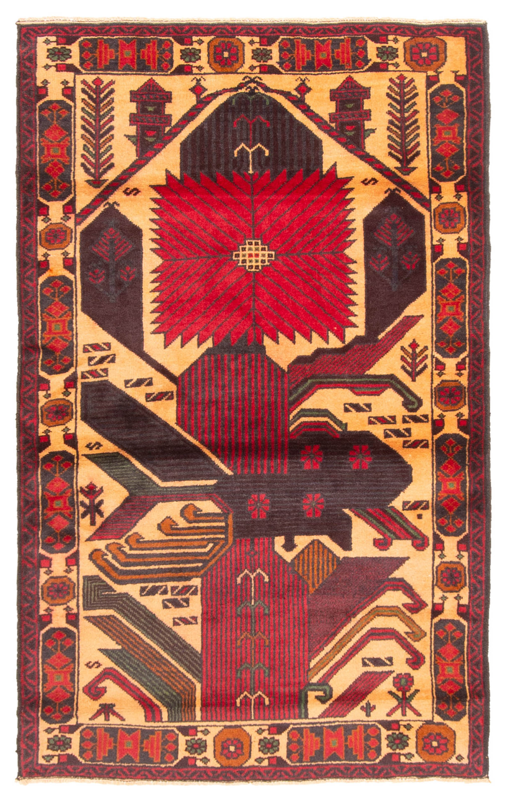 Vintage 3’2″ x 5’2″ Traditional Hand Knotted Vegetable Dye Wool Area Rug