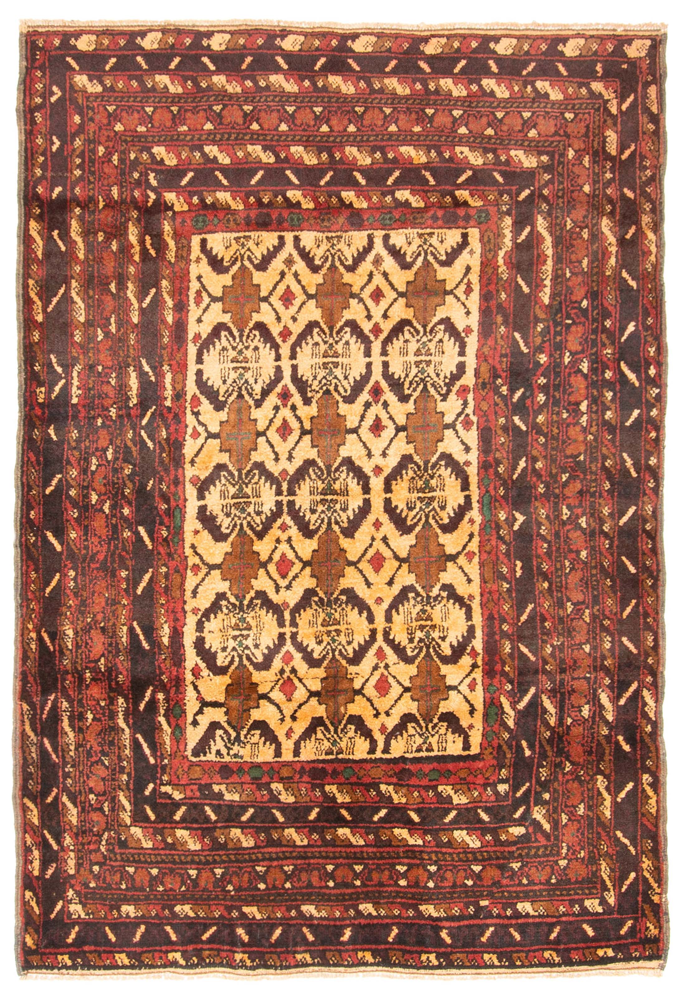 Vintage 3’10” x 5’9″ Traditional Hand Knotted Vegetable Dye Wool Area Rug