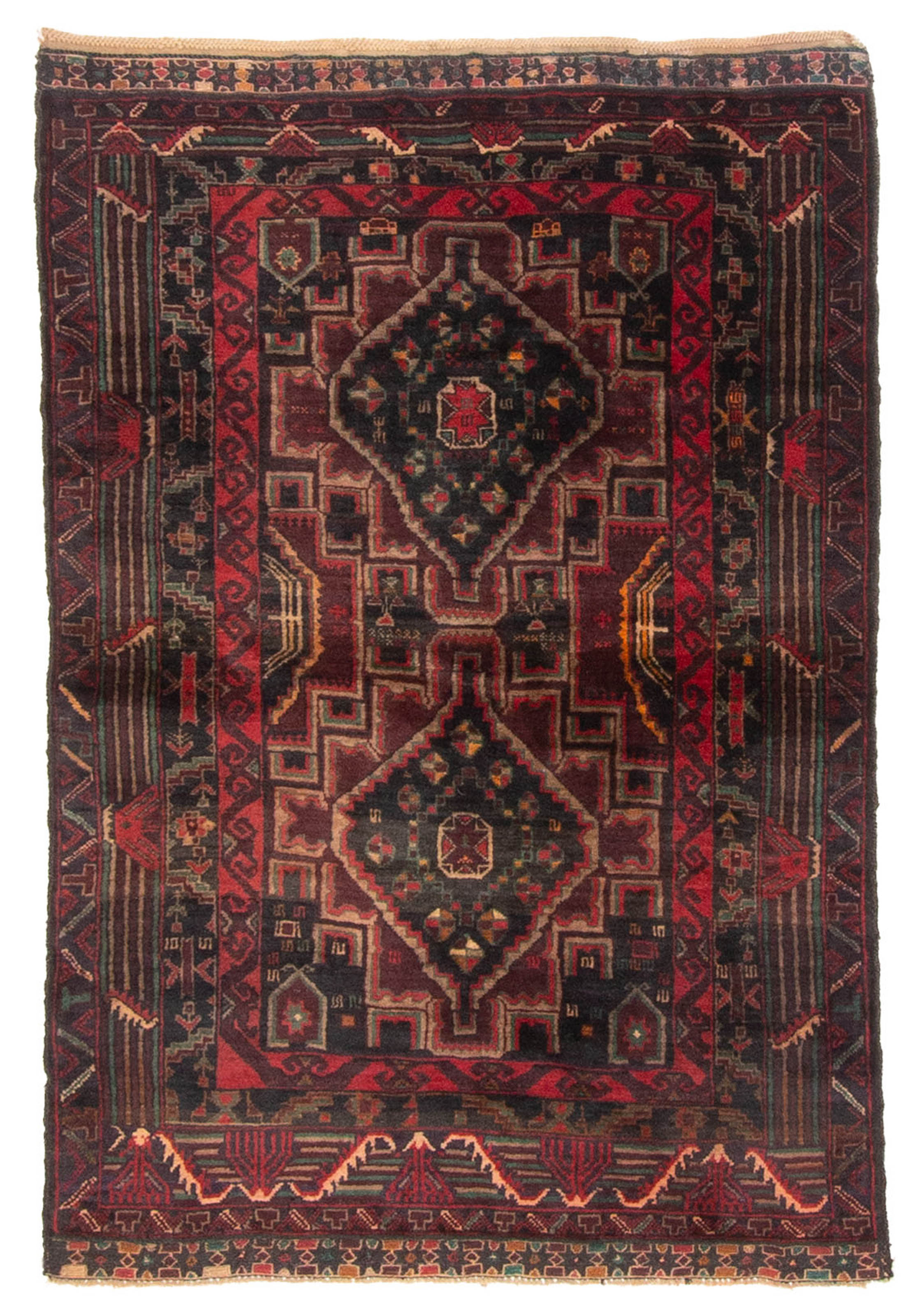 Vintage 3’1″ x 4’6″ Traditional Hand Knotted Vegetable Dye Wool Area Rug