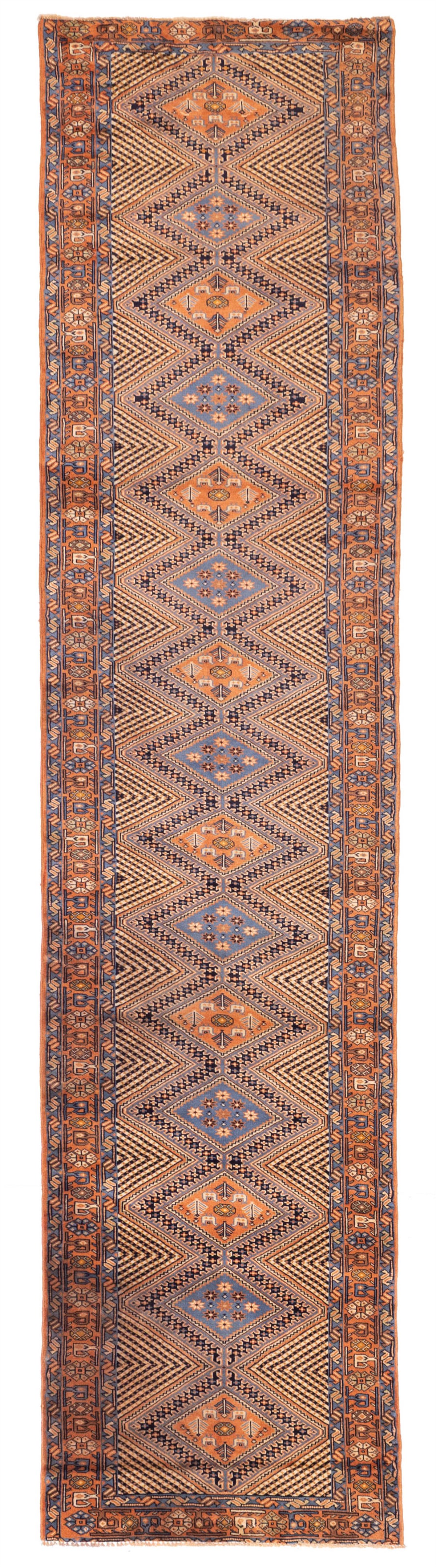 Vintage Hand-knotted Runner Rug 2’11” x 12’6″ Traditional Oriental Wool Carpet