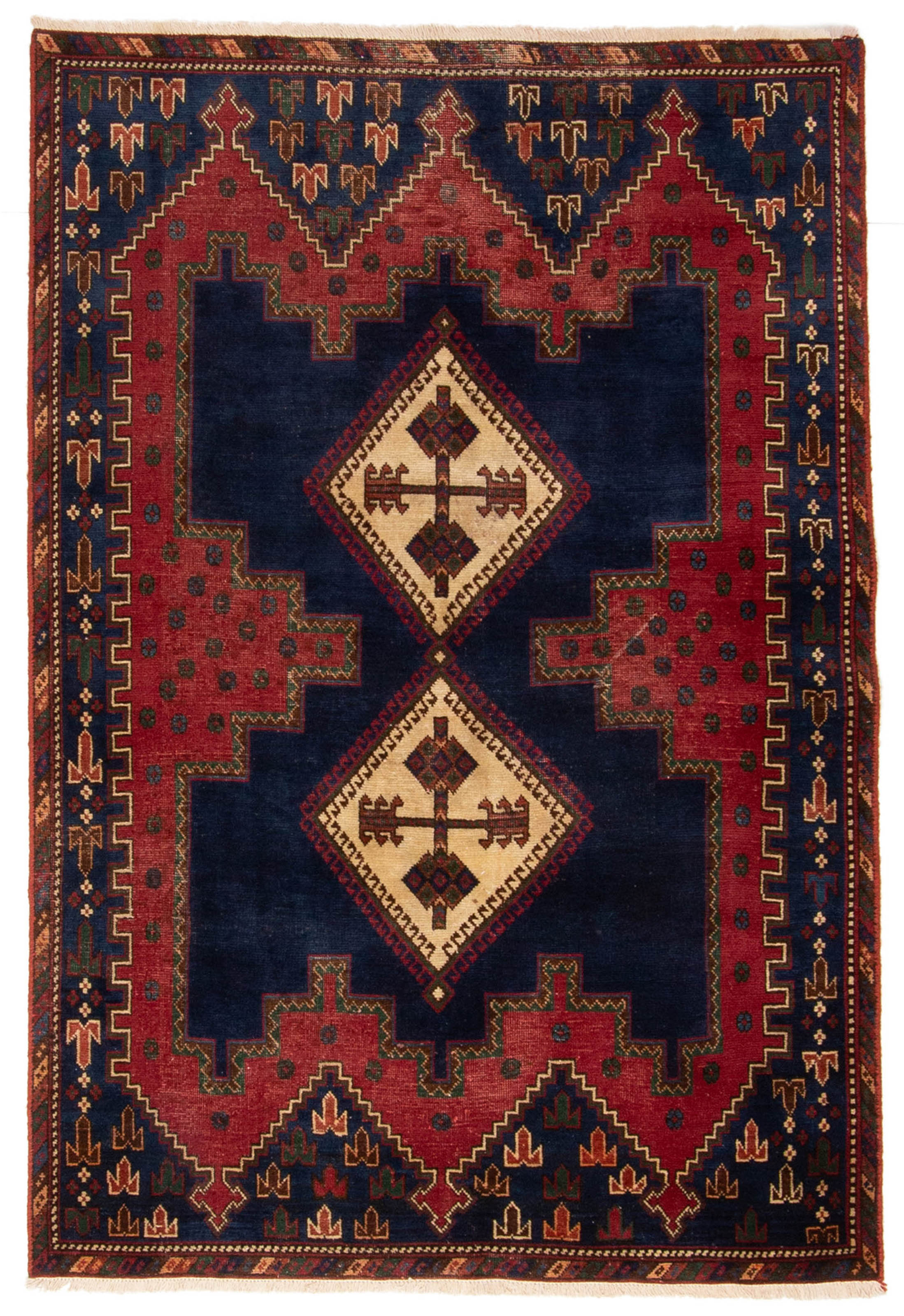 Vintage 4’1″ x 5’11” Traditional Hand Knotted Vegetable Dye Wool Area Rug