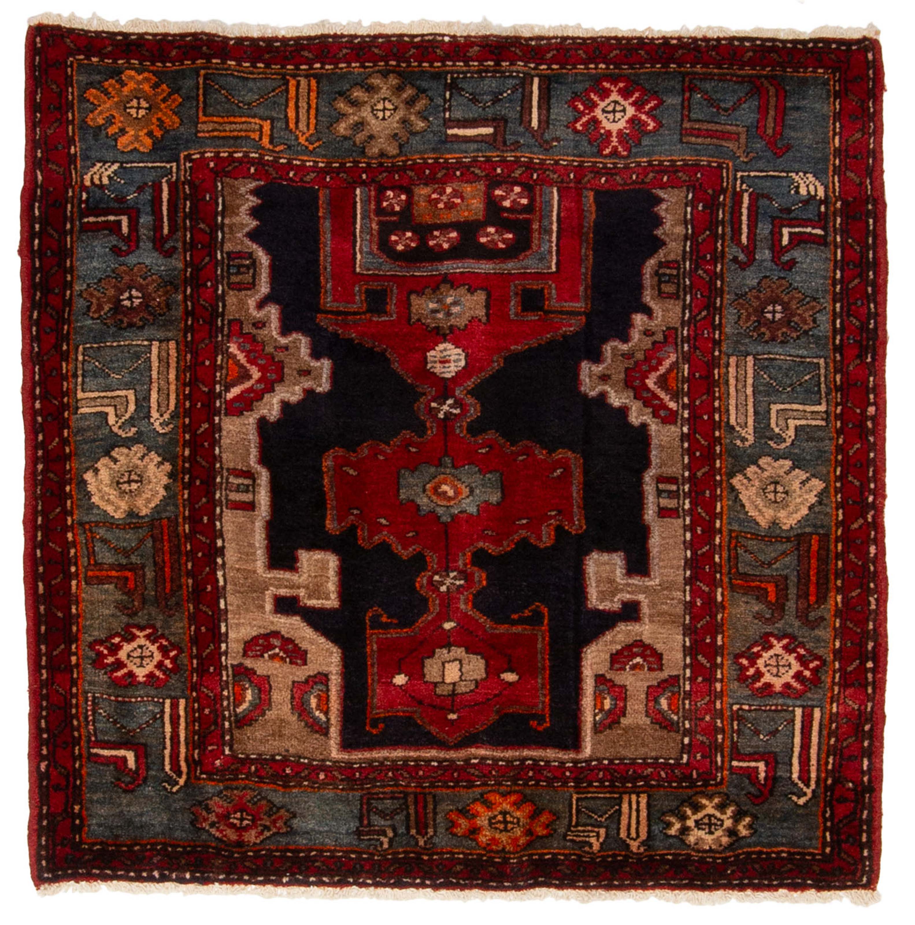 Vintage 4’1″ x 3’11” Traditional Hand Knotted Vegetable Dye Wool Area Rug