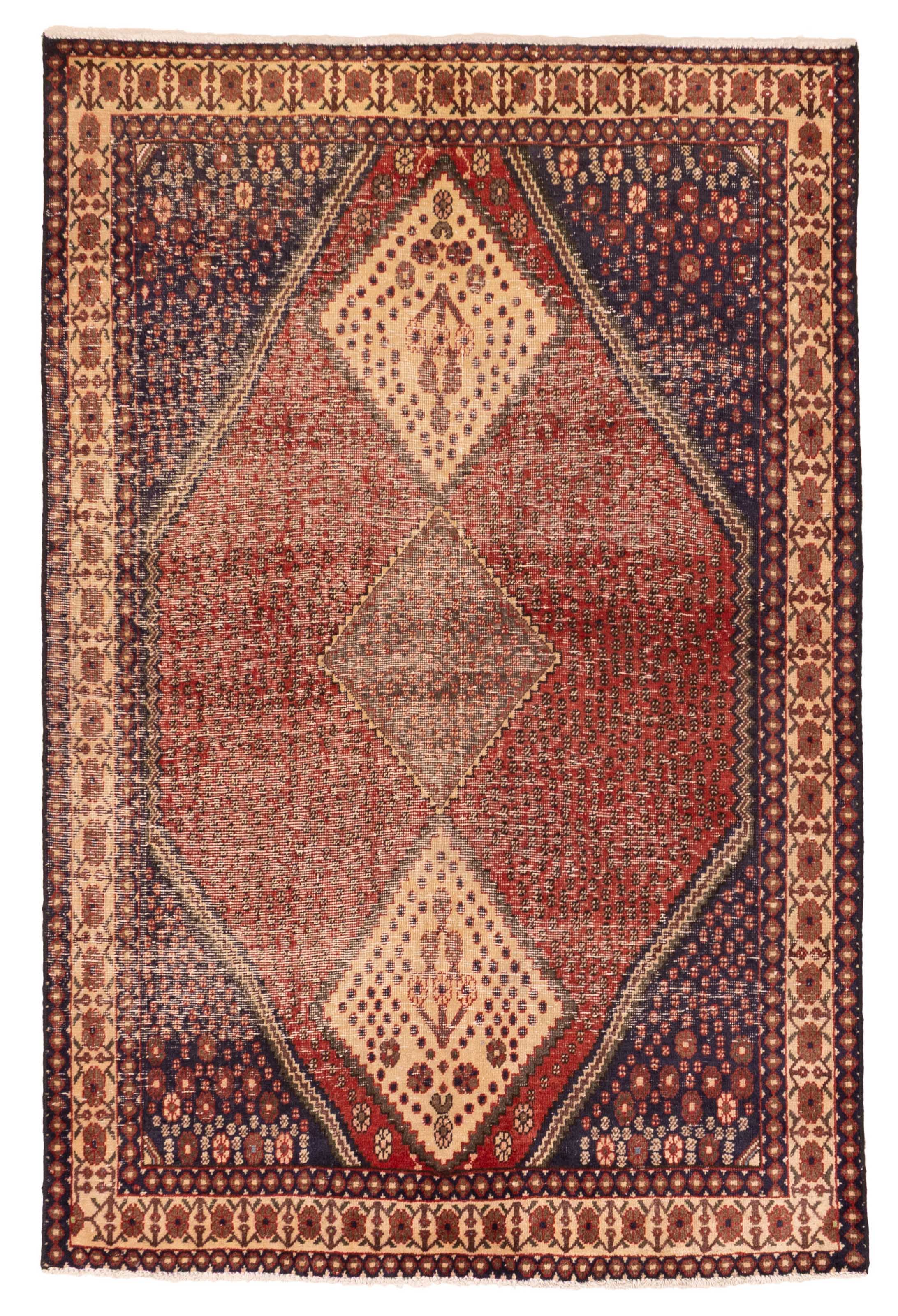 Vintage 4’8″ x 6’10” Traditional Hand Knotted Vegetable Dye Wool Area Rug