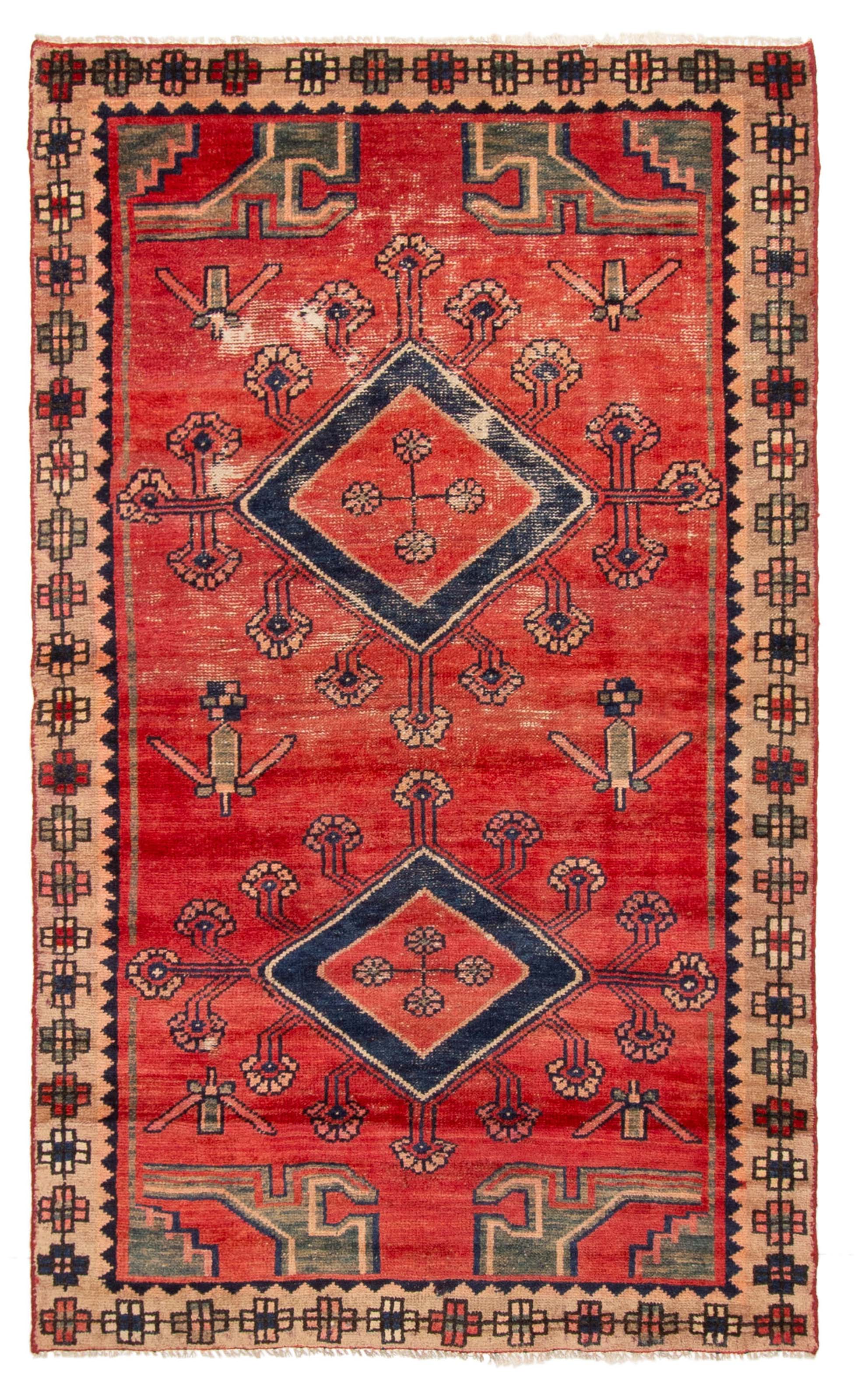 Vintage 4’1″ x 6’11” Traditional Hand Knotted Vegetable Dye Wool Area Rug