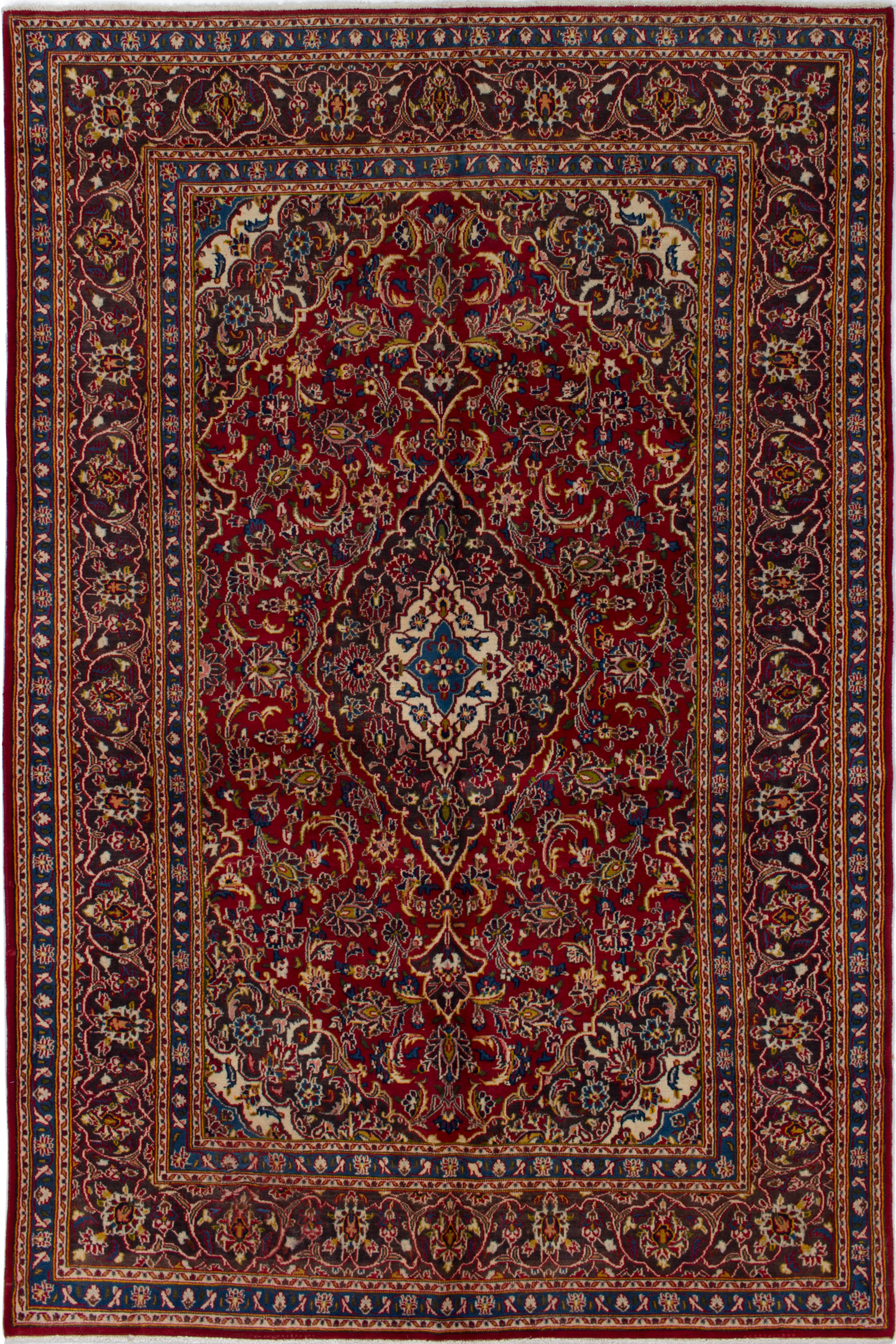 Persian Kashan 6'4" x 9'6" Hand-knotted Wool Rug 