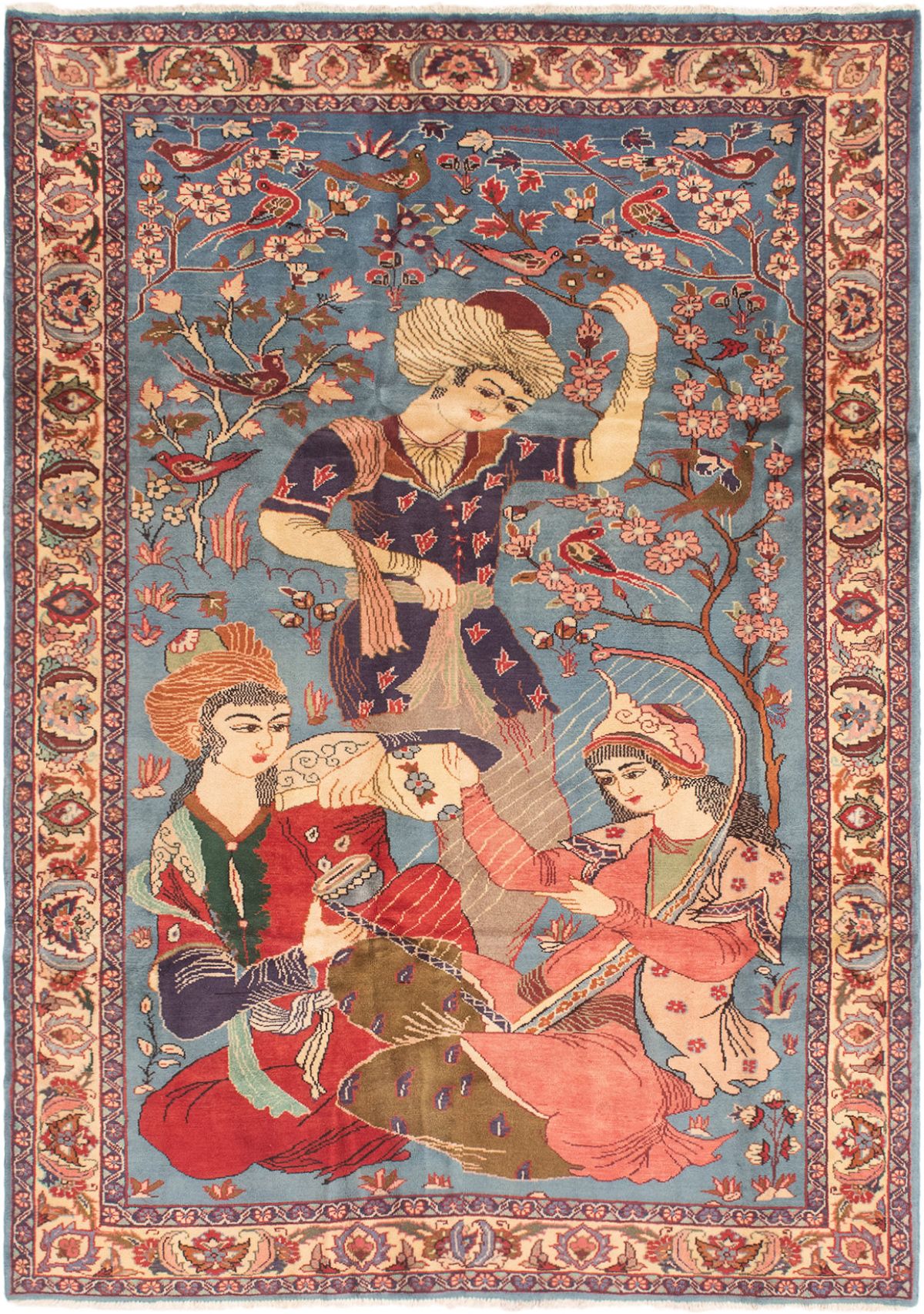 Persian Roodbar 6'8" x 9'6" Hand-knotted Wool Rug 