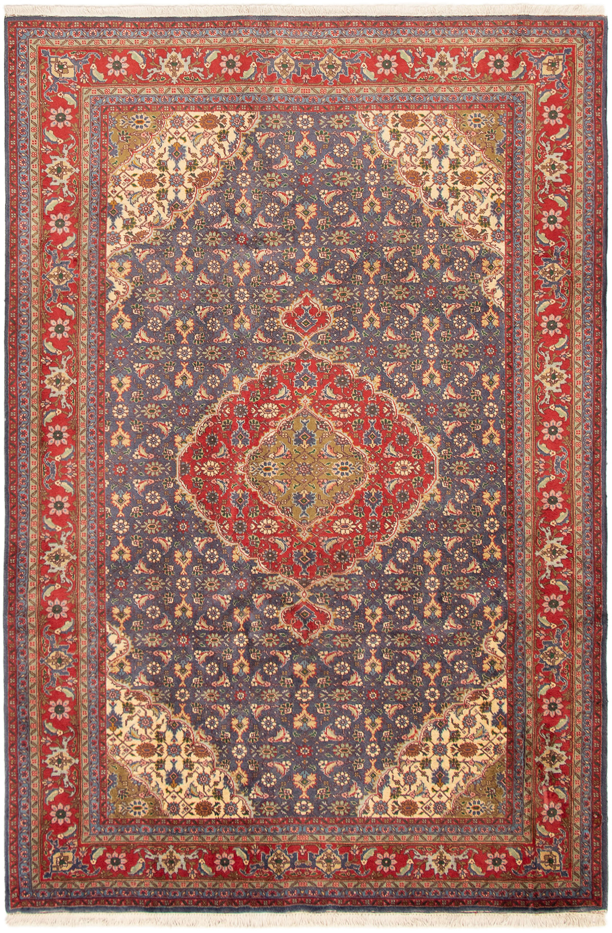 Persian Tabriz 6'7" x 9'9" Hand-knotted Silk, Wool Blue Rug