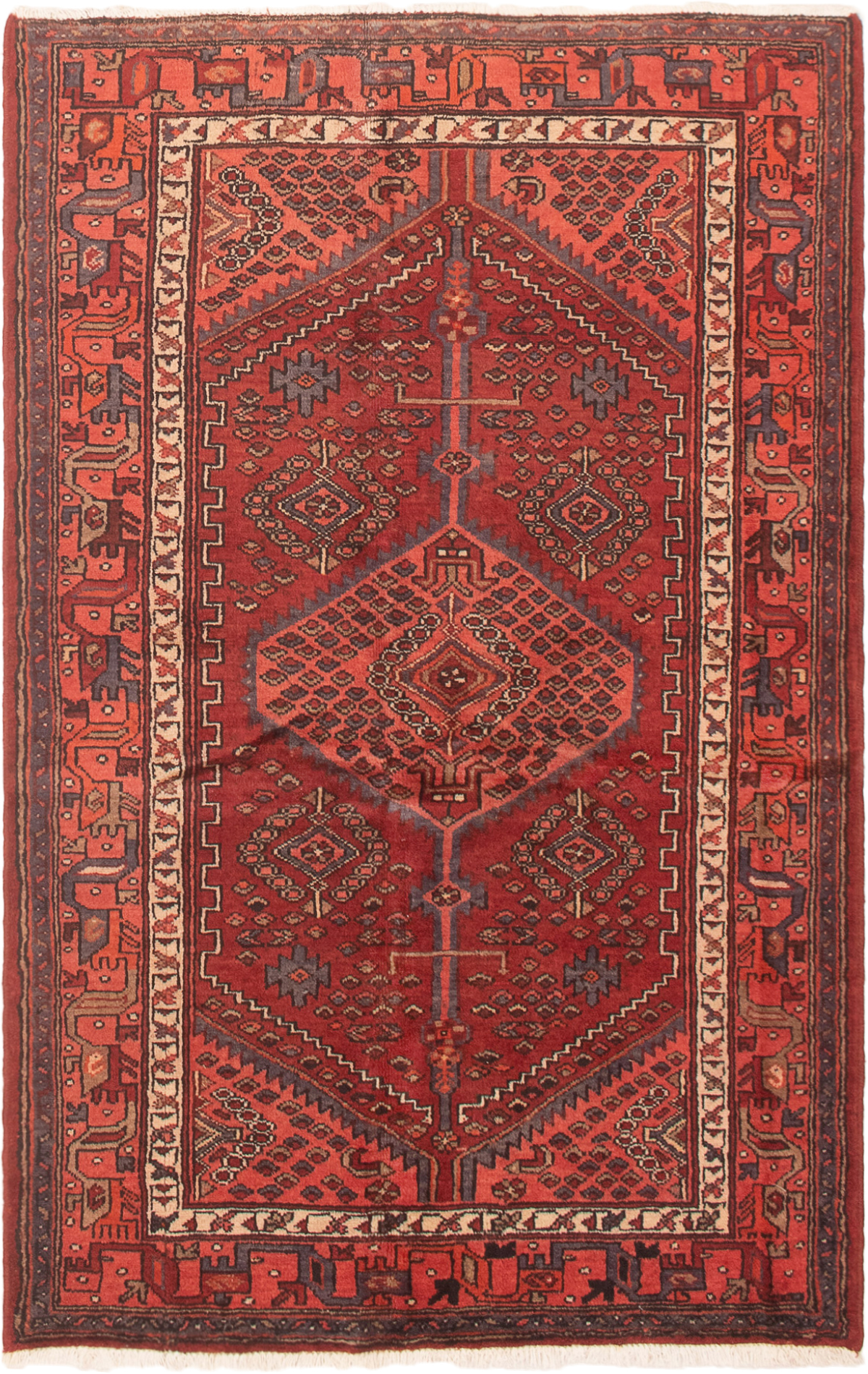 Persian Hamadan 4'4" x 6'9" Hand-knotted Wool Rug 