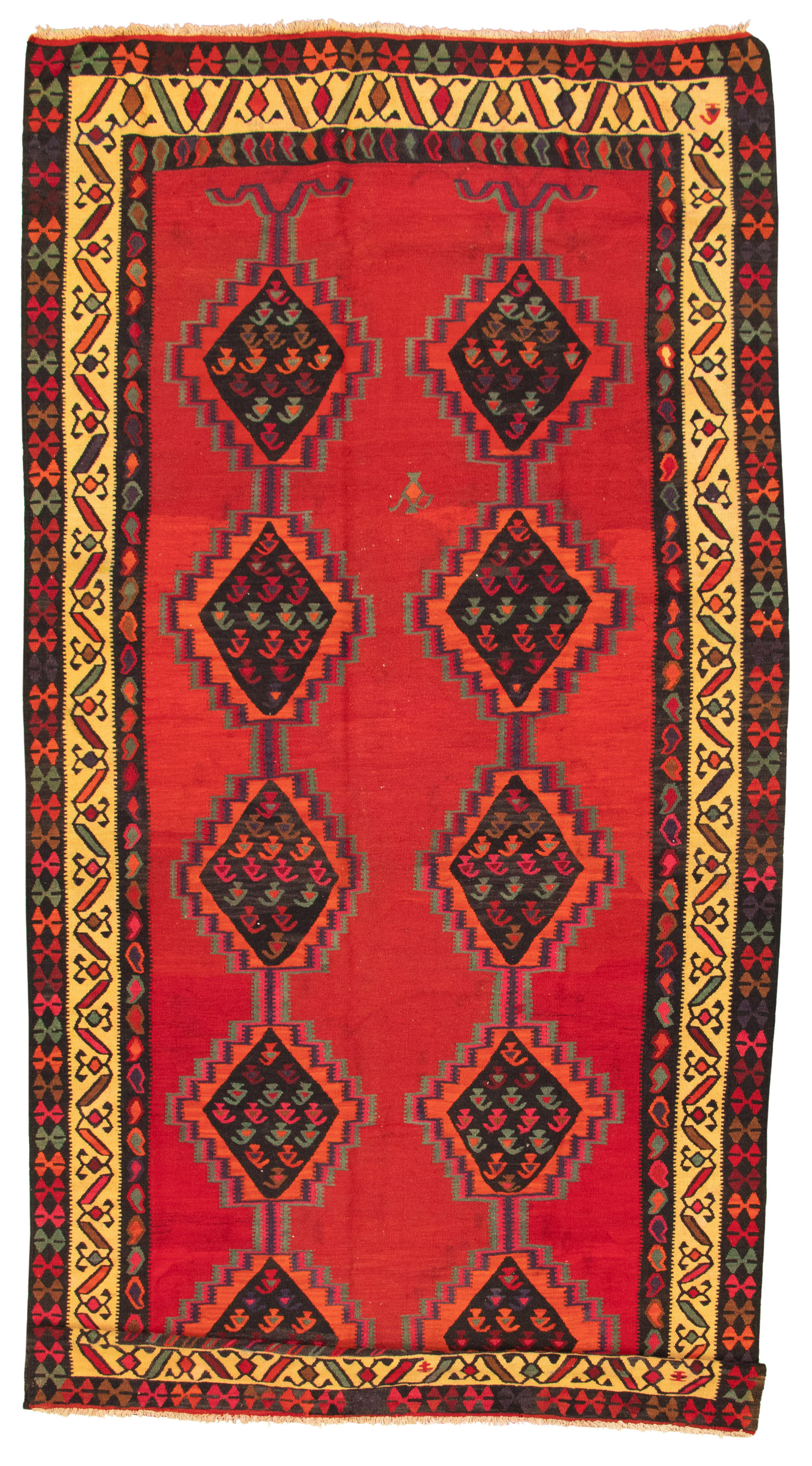 Turkish Konya 6'7" x 13'3" Flat-Weave Wool Kilim 