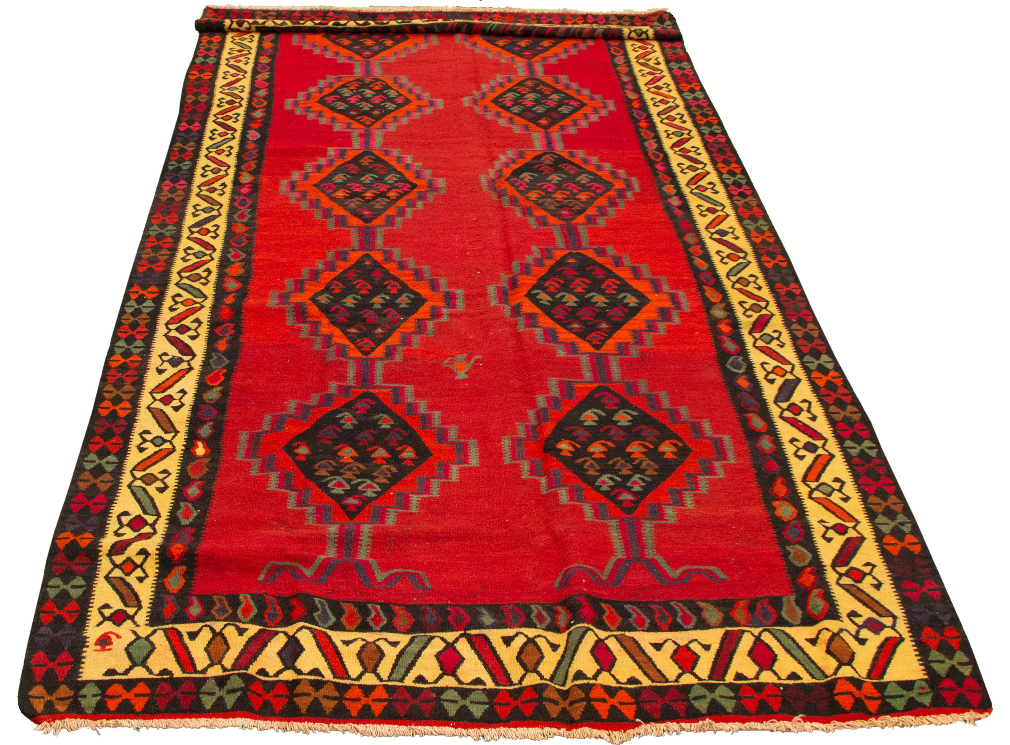 Turkish Konya 6'7" x 13'3" Flat-Weave Wool Kilim 
