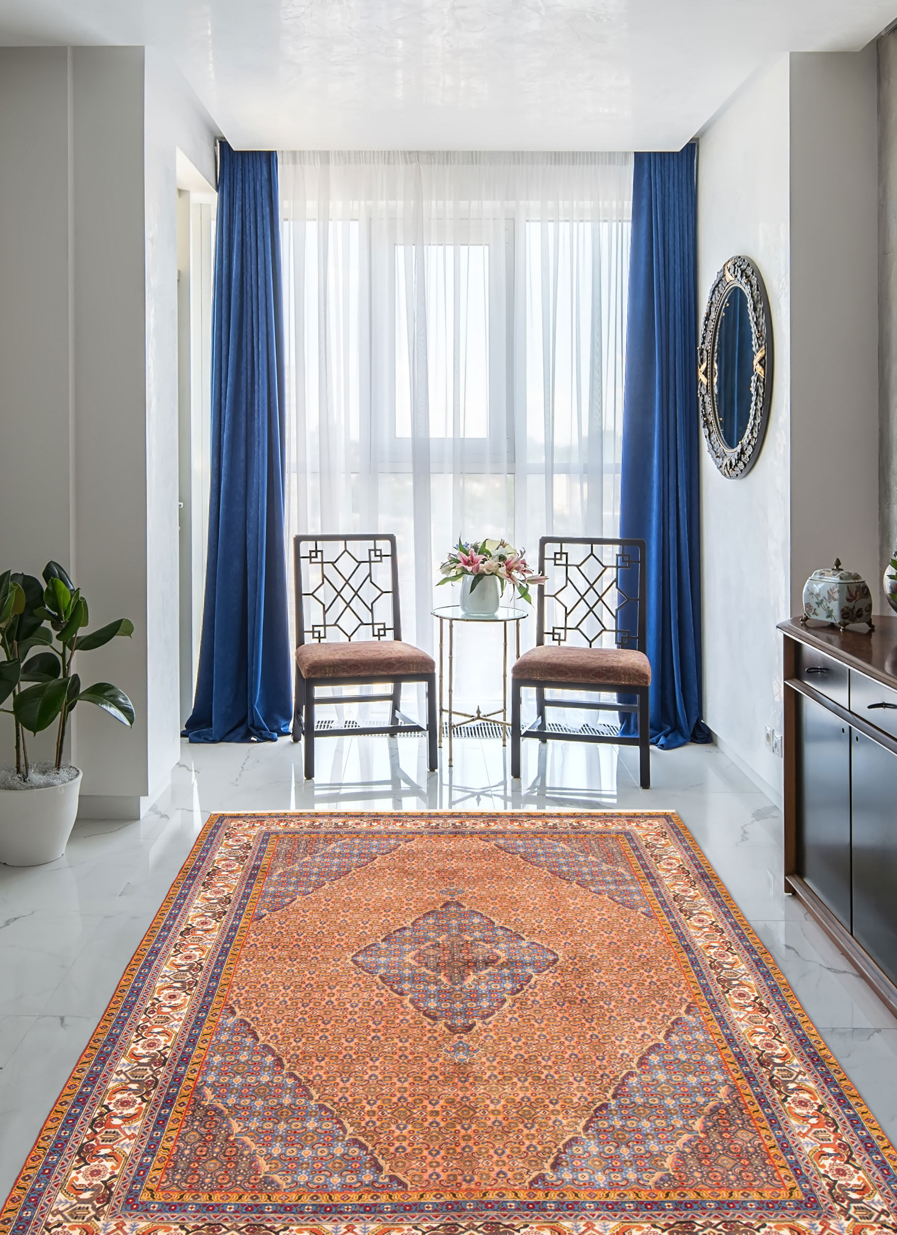 Persian Ardabil 6'7" x 9'7" Hand-knotted Silk, Wool Rug 