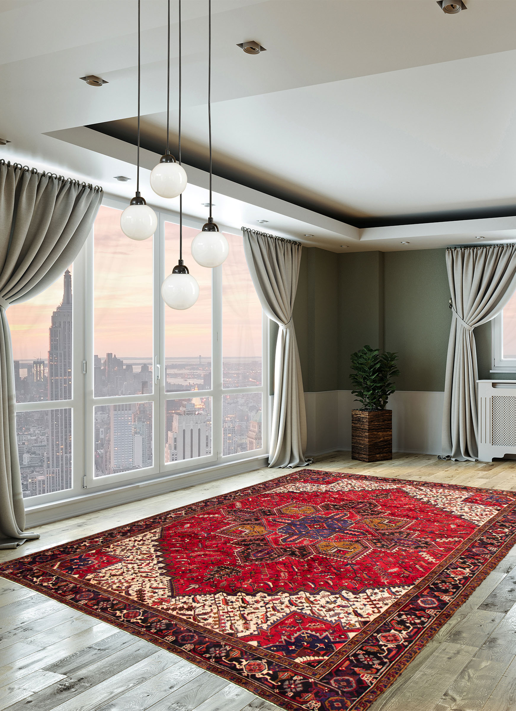 Tapis heriz persan 10'2" x 13'1" en laine