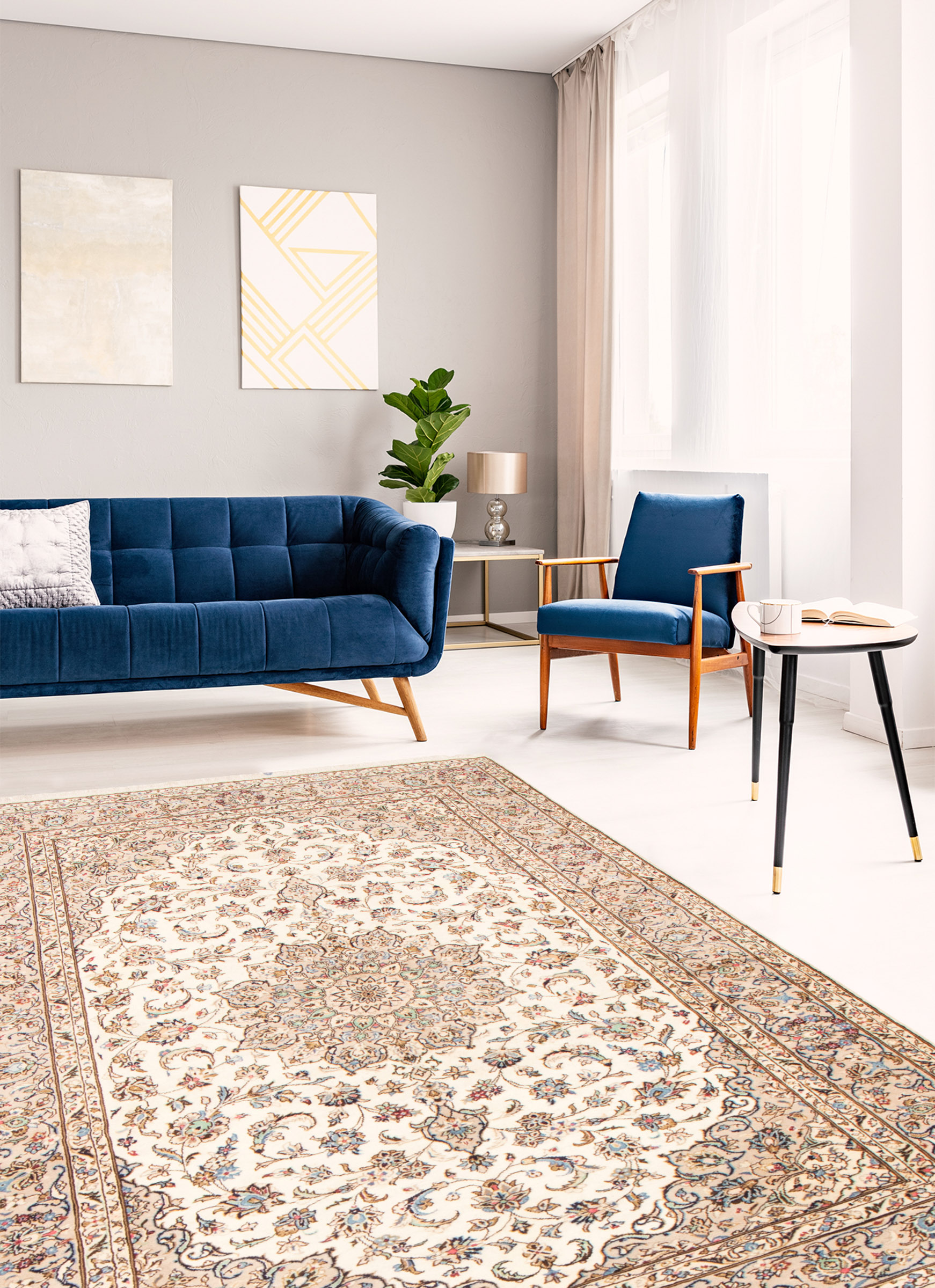 Persian Kashan 6'4" x 9'7" Hand-knotted Wool Rug 