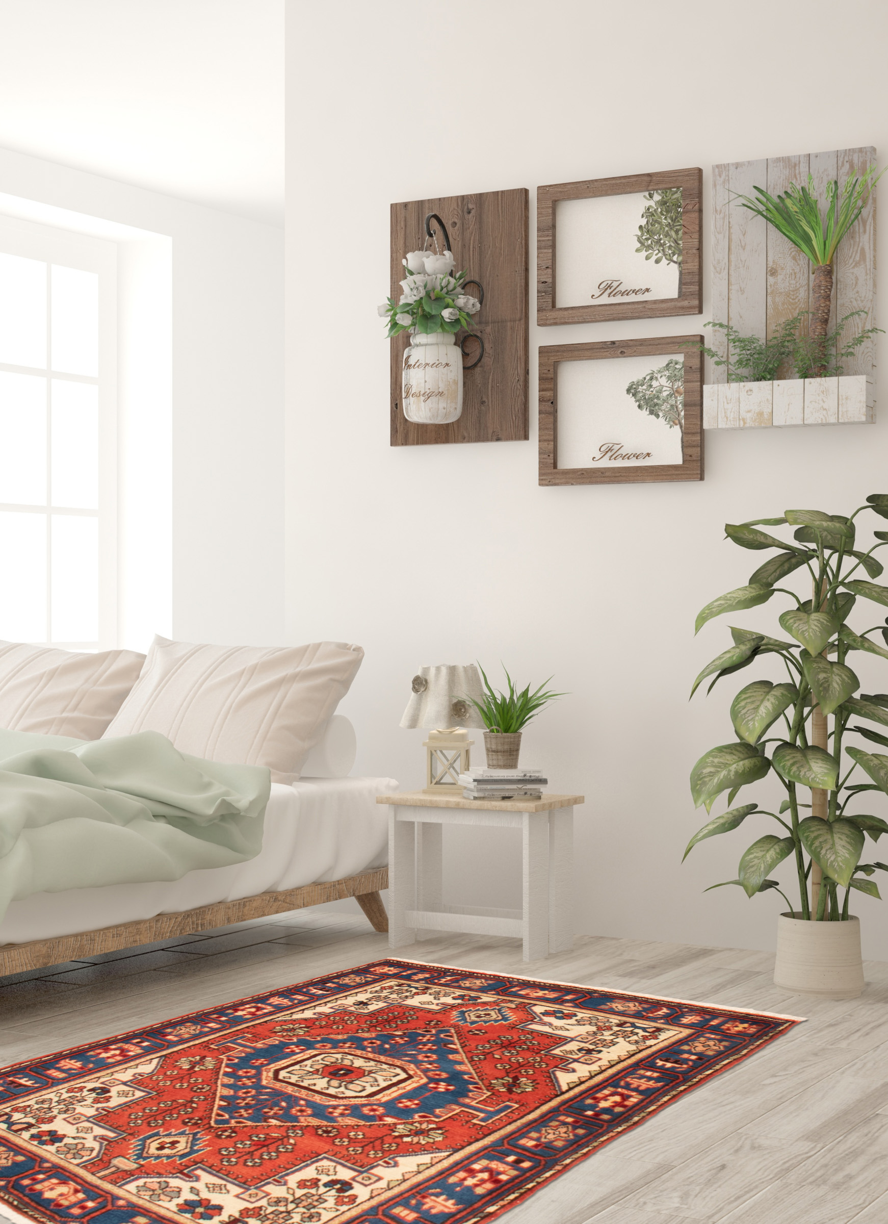 Tapis nahavand 3'7" x 4'11" en laine