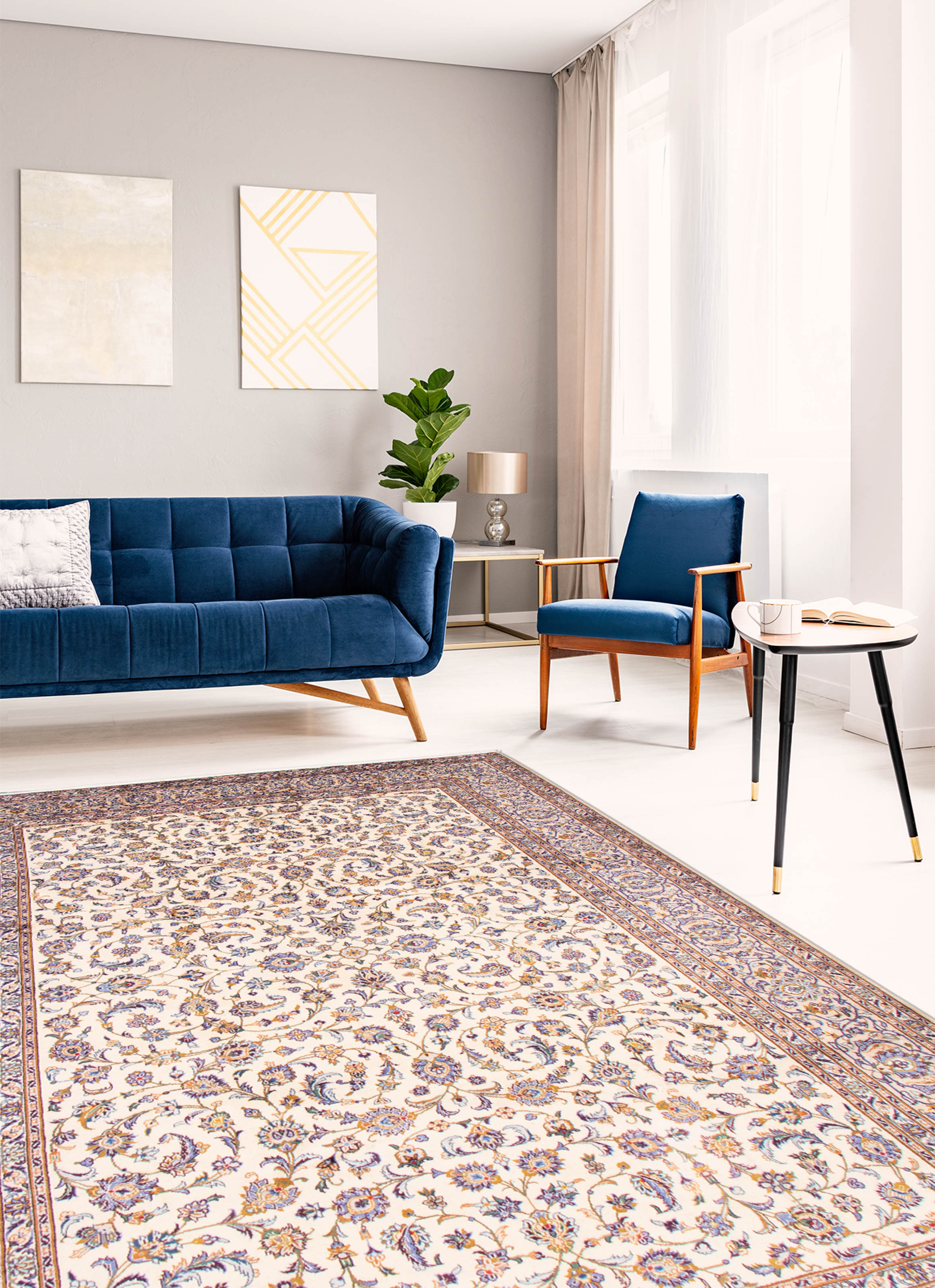 Tapis kashan 9'10" x 13'1" en laine