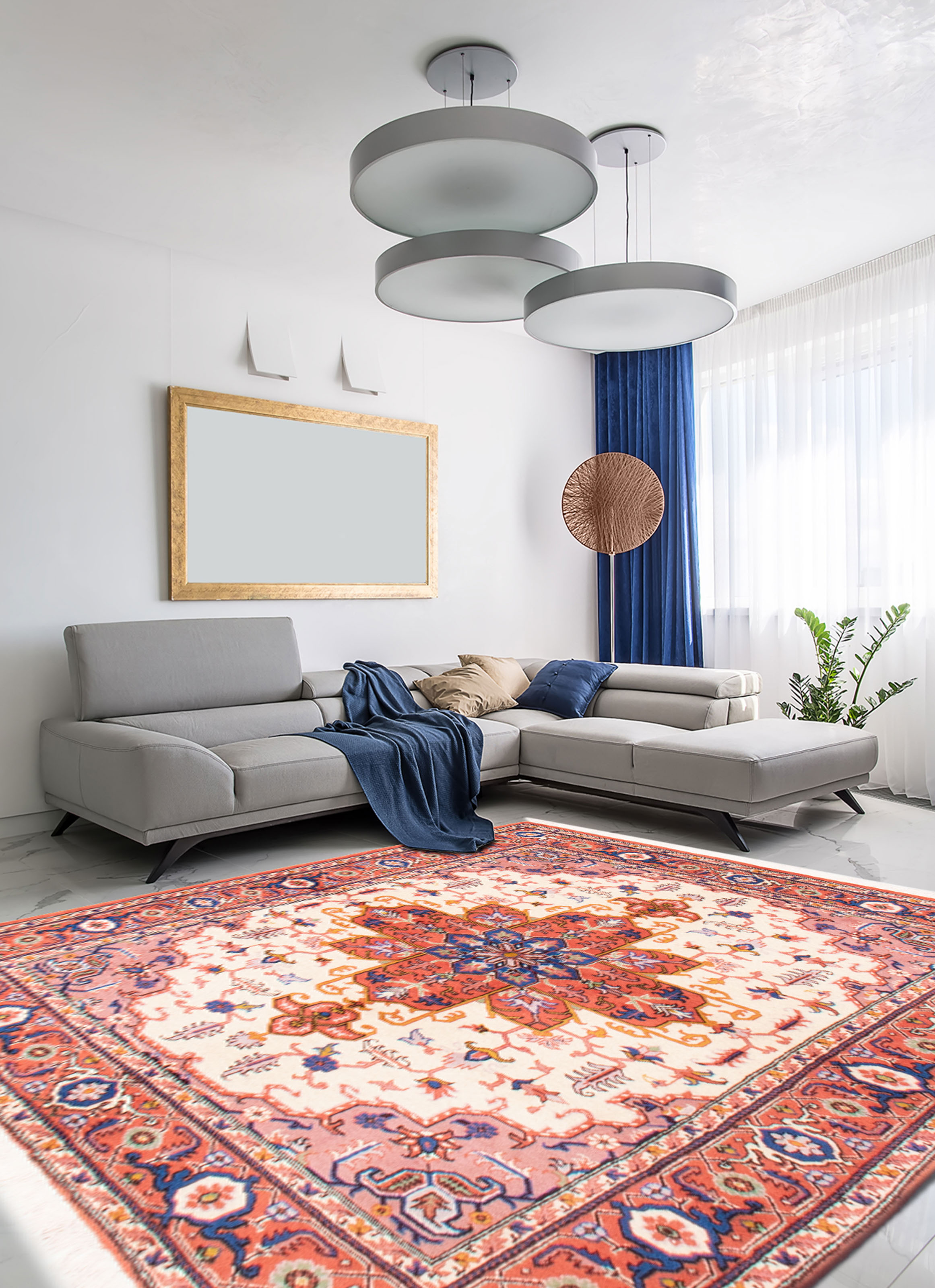 Tapis heriz persan 4'9" x 5'11" en laine