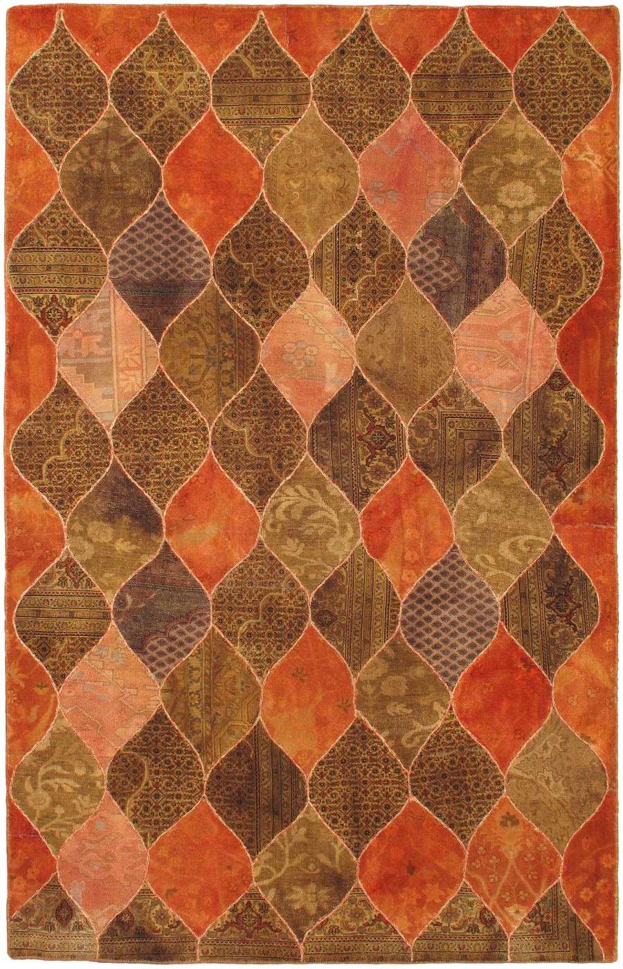 Indian Color Transition Patchwork 5'4" x 8'6" Hand-knotted Wool Brown Rug - Closeout