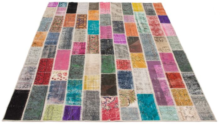 Turkish Color Transition Patchwork 6'10" x 9'8" Hand-knotted Wool Rug 