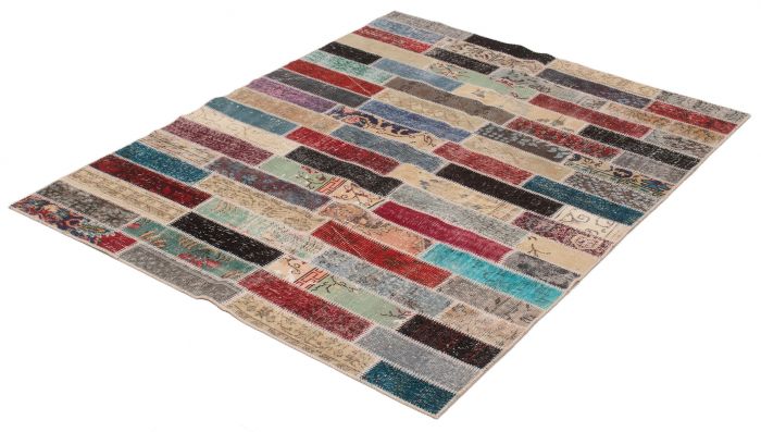 Turkish Color Transition Patchwork 5'7" x 7'6" Hand-knotted Wool Rug 