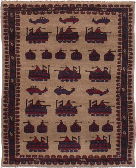 Afghan Rare War 3'0" x 4'11" Hand-knotted Wool Rug 