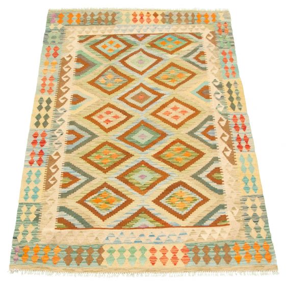 Turkish Bold and Colorful 5'0" x 6'7" Flat-Weave Wool Kilim 