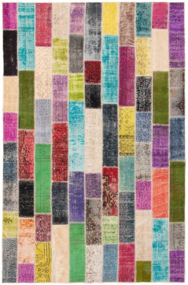 Turkish Color Transition Patchwork 6'7" x 10'2" Hand-knotted Wool Rug 