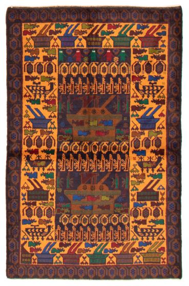 Afghan Rare War 4'0" x 5'9" Hand-knotted Wool Rug 