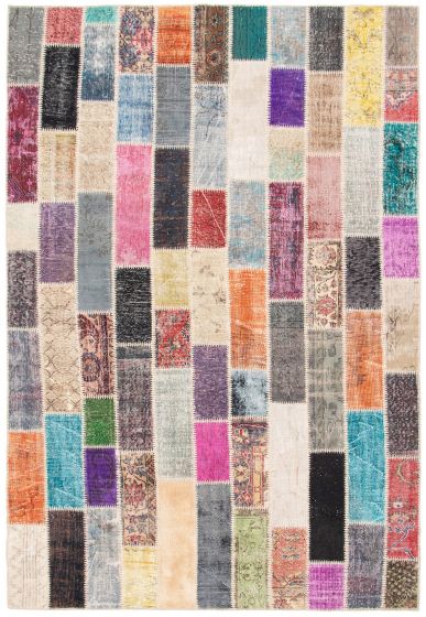 Turkish Color Transition Patchwork 6'9" x 9'10" Hand-knotted Wool Rug 
