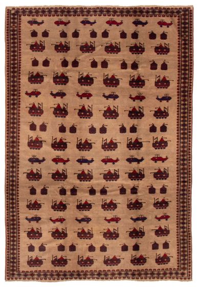 Afghan Rare War 6'7" x 9'8" Hand-knotted Wool Rug 