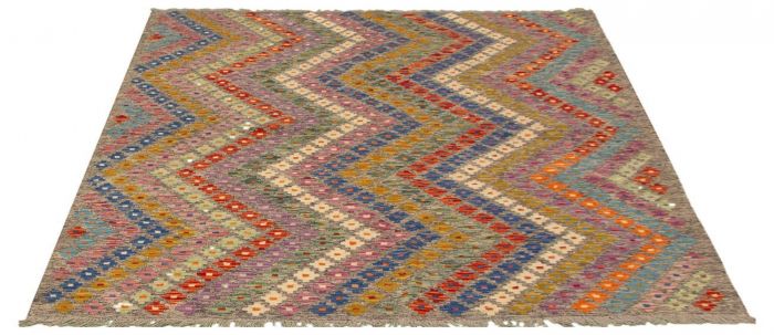 Turkish Bold and Colorful 5'10" x 8'1" Flat-Weave Wool Kilim 