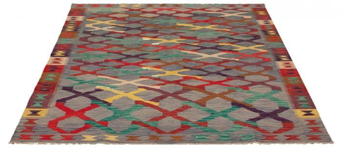 Turkish Bold and Colorful 5'8" x 8'8" Flat-Weave Wool Kilim 