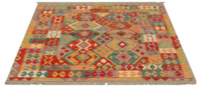Turkish Bold and Colorful 5'1" x 6'7" Flat-Weave Wool Kilim 