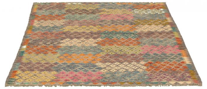 Turkish Bold and Colorful 5'0" x 6'5" Flat-Weave Wool Kilim 
