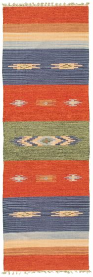 Turkish Bold and Colorful 2'0" x 6'8" Flat-Weave Wool Kilim 