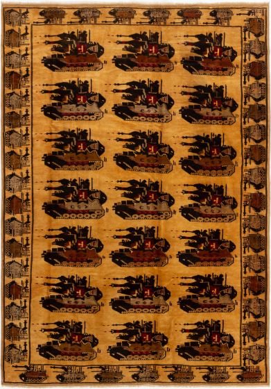 Afghan Rare War 6'8" x 9'4" Hand-knotted Wool Rug 