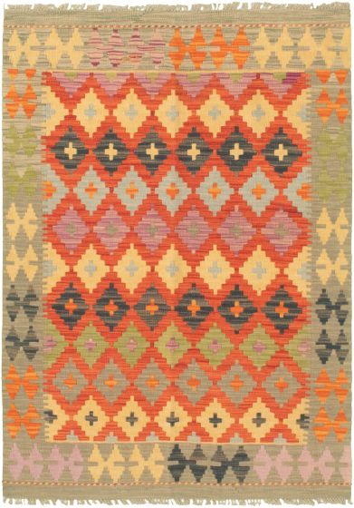 Turkish Bold and Colorful 3'5" x 4'10" Flat-Weave Wool Kilim 