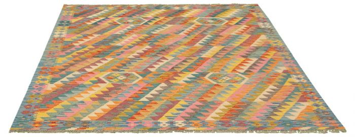 Turkish Bold and Colorful 5'8" x 7'10" Flat-Weave Wool Kilim 