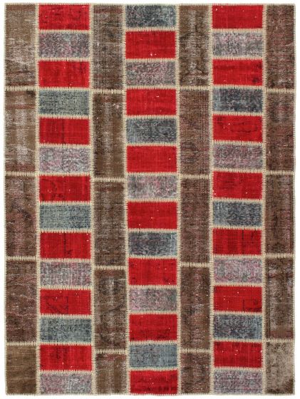 Turkish Color Transition Patchwork 5'7" x 7'6" Hand-knotted Wool Rug 