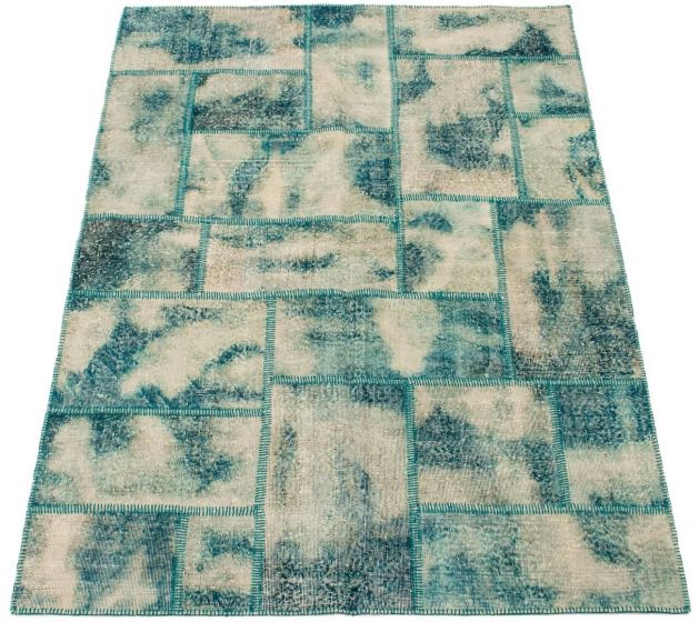 Turkish Color Transition Patchwork 5'7" x 7'10" Hand-knotted Wool Rug 