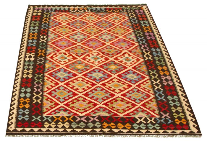 Turkish Bold and Colorful 5'5" x 8'3" Flat-Weave Wool Kilim 