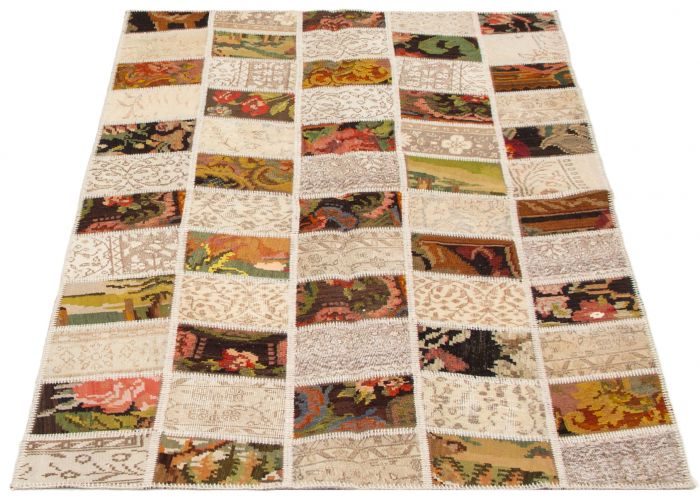 Turkish Vintage Anatolia Patch 5'0" x 7'8" Hand-knotted Wool Rug 