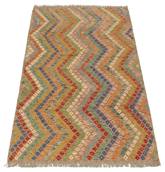 Turkish Bold and Colorful 5'10" x 8'2" Flat-Weave Wool Kilim 