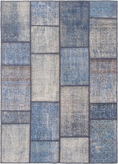 Turkish Color Transition Patchwork 5'7" x 7'10" Hand-knotted Wool Rug 