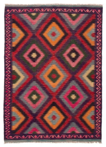 Turkish Bold and Colorful 5'9" x 8'2" Flat-Weave Wool Kilim 