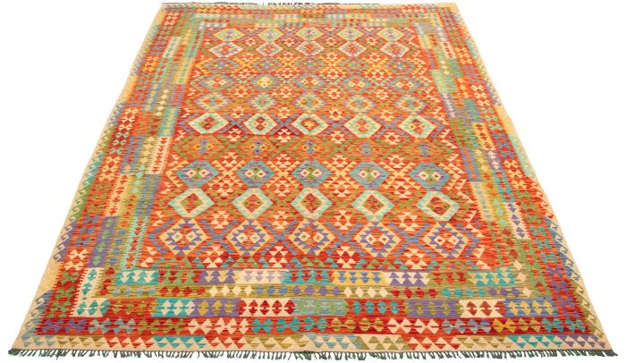 Turkish Bold and Colorful 8'6" x 11'8" Flat-Weave Wool Kilim 