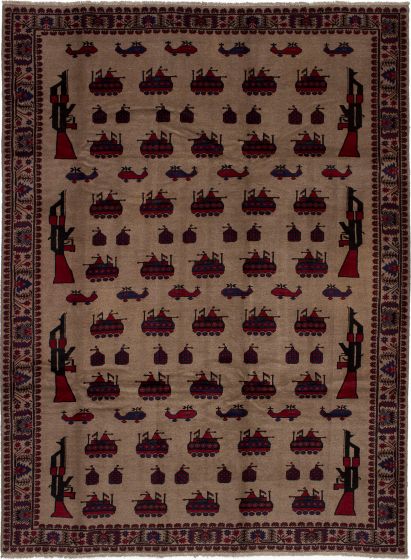 Afghan Rare War 6'11" x 9'4" Hand-knotted Wool Rug 