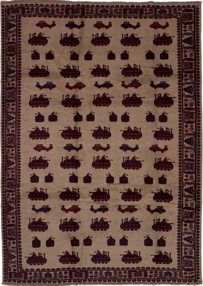 Afghan Rare War 6'11" x 9'9" Hand-knotted Wool Rug 