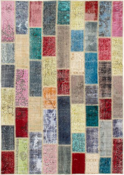 Turkish Color Transition Patchwork 5'6" x 7'10" Hand-knotted Wool Rug 
